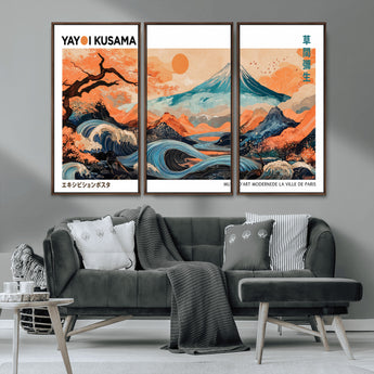 88785870-MGV-CV-36X24-Japanese Great Wave & Mt Fuji Wall Art – Ukiyo e Style Landscape Print with Flowing River, Autumn Mountain Poster, Oriental Asian