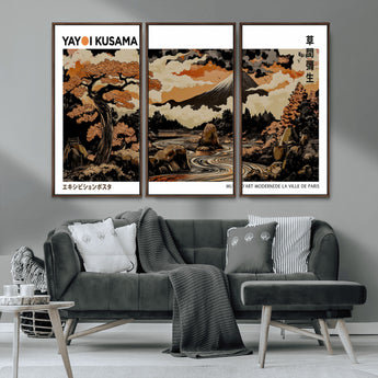 96372548-MGV-CV-36X24-Japanese Landscape Wall Art Print – Mt. Fuji Poster with Bonsai Tree & River, Ukiyo-e Inspired Modern Japanese Artwork, Autumn