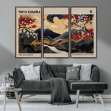54967195-MGV-CV-36X24-Mount Fuji Wall Art – Japanese Cherry Blossom Abstract Canvas Print, Navy Gold Landscape Painting, Oriental Luxury Home Decor