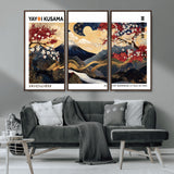 66243961-MGV-FC-48X32-3P_Walnut-Mount Fuji Japanese Wall Art – Golden Abstract Landscape Canvas Print, Cherry Blossom Painting, Modern Oriental Zen Home Decor