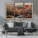 77970791-MGV-CV-36X24-Mount Fuji Golden Abstract Wall Art – Japanese Landscape Canvas Poster, Cherry Blossom & Red Sun Painting, Elegant Zen Oriental