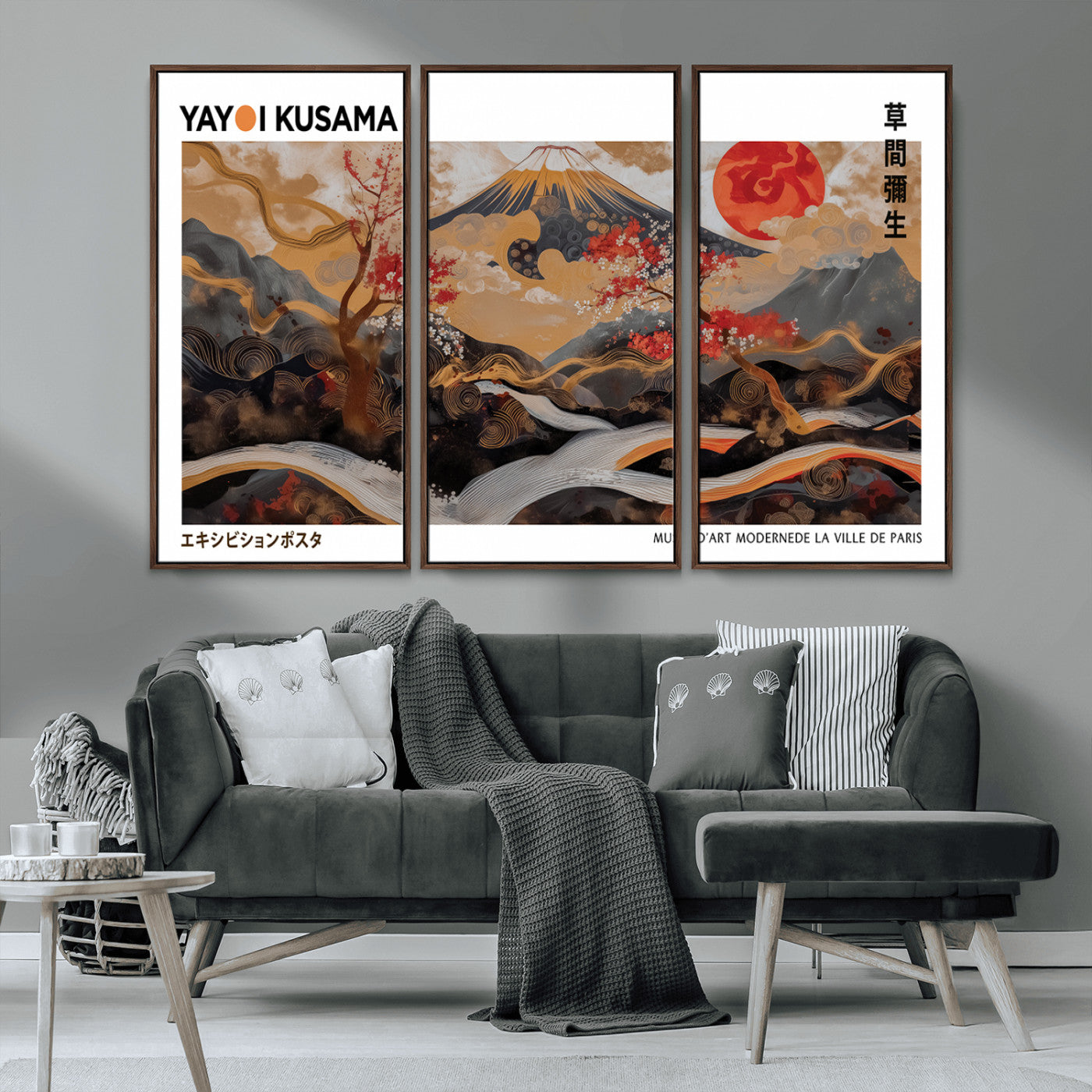 85375874-MGV-CV-36X24-Mount Fuji Abstract Wall Art – Japanese Landscape Canvas Print, Cherry Blossom & Red Sun Painting, Elegant Modern Zen Asian Home