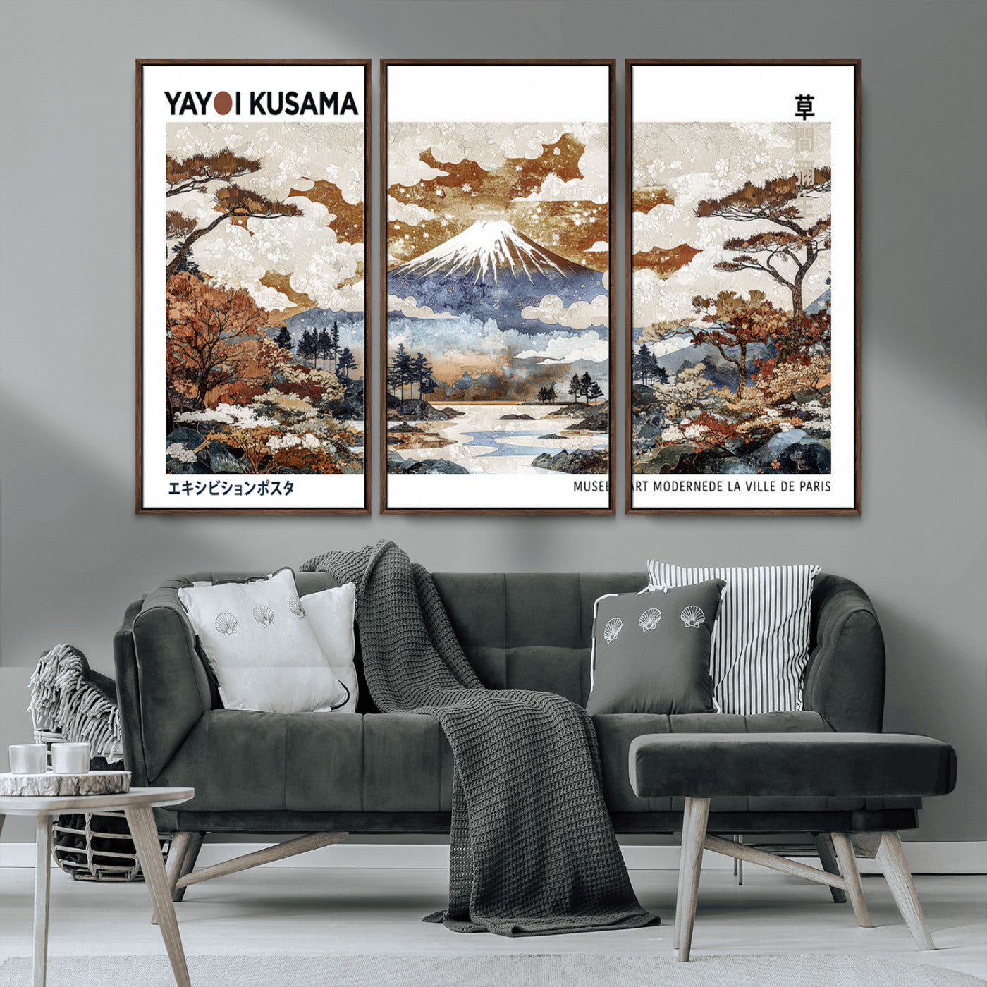 80111817-MGV-FC-48X32-3P_Walnut-Japanese Landscape Wall Art – Mount Fuji Autumn Canvas Print, Asian Inspired Nature Decor for Living Room, Bedroom, Office or