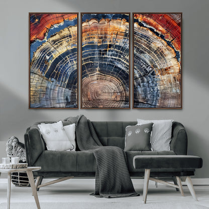 38987581-MGV-CV-36X24-Tree Ring Art Wall Art Canvas Print, Framed Rustic Wall Decor Art Picture Print, Nature Grain Print Perfect Modern Rustic Decor