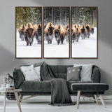22695857-MGV-CV-36X24-Bison Herd Scene Wall Art Canvas Print, Framed Western Wildlife Art Picture Print, Rustic Animal Art Perfect Rustic Lodge Decor
