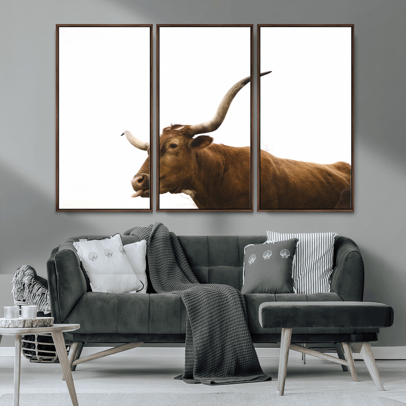 62566114-MGV-CV-36X24-Longhorn Cow Art Wall Art Canvas Print, Framed Rustic Animal Decor Art Picture Print, Texas Bull Photo Perfect Rustic Farmhouse