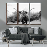 97280319-MGV-CV-36X24-Longhorn Photography Wall Art Canvas Print, Framed Western Cow Decor Art Picture Print, Texas Ranch Style Perfect Rustic Farmhouse