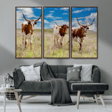 58099948-MGV-CV-36X24-Texas Longhorn Wall Art Canvas Print, Framed Western Decor Art Picture Print, Rustic Farmhouse Perfect Western Farmhouse Decor