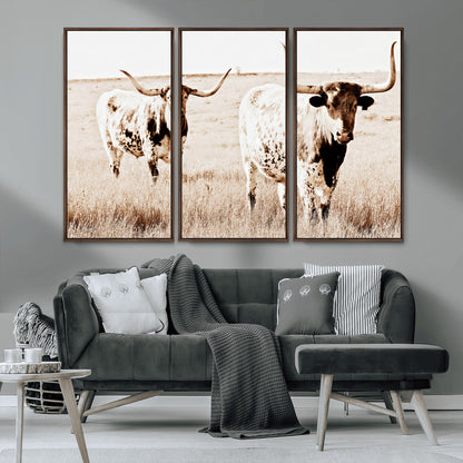 39672786-MGV-CV-36X24-Rustic Cow Scene Wall Art Canvas Print, Framed Farmhouse Style Cattle Art Picture Print, Prairie Animal Duo Perfect Rustic Western