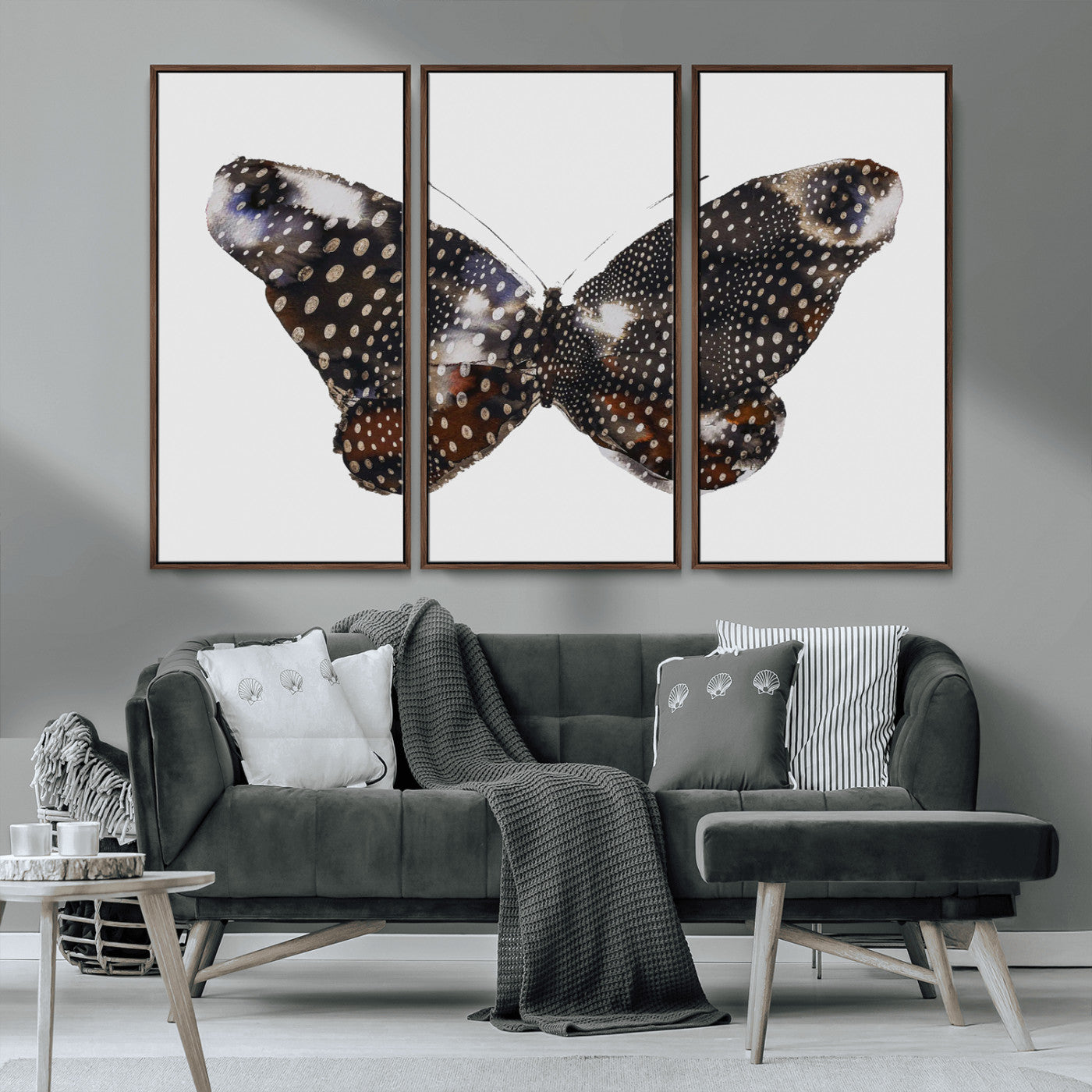 99831147-MGV-CV-36X24-Spotted Butterfly Wall Art Canvas Print, Framed Neutral Insect Theme Art Picture Print, Earthy Wing Pattern Perfect Modern Rustic