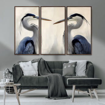 18230556-MGV-CV-36X24-Blue Heron Pair Wall Art Canvas Print, Framed Coastal Bird Theme Art Picture Print, Tranquil Wildlife Scene Perfect Coastal