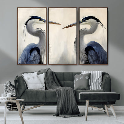 18230556-MGV-CV-36X24-Blue Heron Pair Wall Art Canvas Print, Framed Coastal Bird Theme Art Picture Print, Tranquil Wildlife Scene Perfect Coastal
