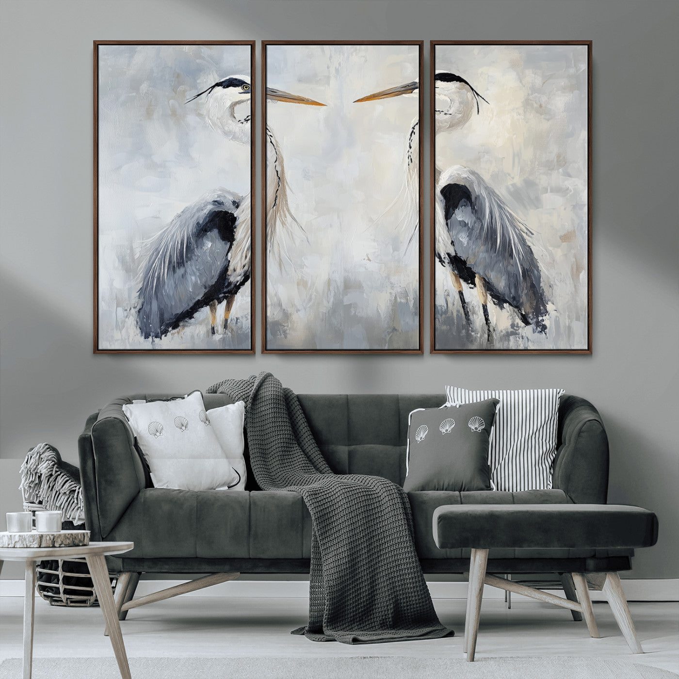 90806932-MGV-CV-36X24-Heron Wall Art Wall Art Canvas Print, Framed Bird Canvas Decor Art Picture Print, Nature Inspired Perfect Coastal Minimalist Decor