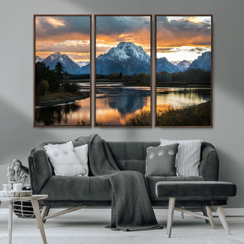 14130176-MGV-CV-36X24-Mountain Sunset Wall Art Canvas Print, Framed Alpine Wilderness Art Picture Print, Golden Hour Perfect Rustic Wilderness Decor