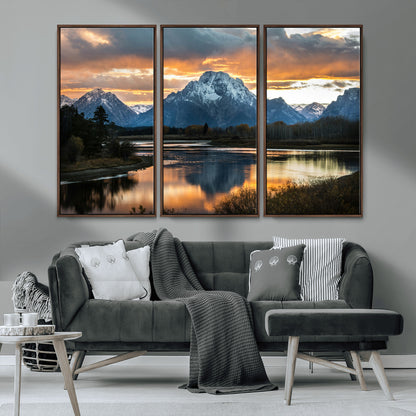 14130176-MGV-CV-36X24-Mountain Sunset Wall Art Canvas Print, Framed Alpine Wilderness Art Picture Print, Golden Hour Perfect Rustic Wilderness Decor