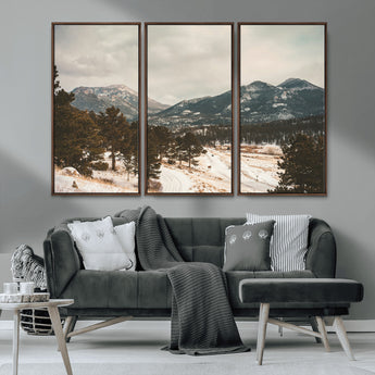 77311749-MGV-CV-36X24-Mountain Landscape Wall Art Canvas Print, Framed Snowy Peaks Art Picture Print, Alpine Aesthetic Perfect Rustic Winter Decor