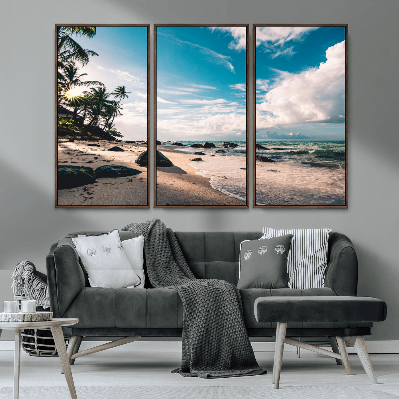 95301406-MGV-CV-36X24-Tropical Beach Wall Art Canvas Print, Framed Ocean Waves Art Picture Print, Relazxing Seascape Perfect Tropical Coastal Decor
