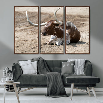 76549210-MGV-CV-36X24-Texas Longhorn Wall Art Canvas Print, Framed Country Living Art Picture Print, Farmhouse Aesthetic Perfect Western Rustic Decor