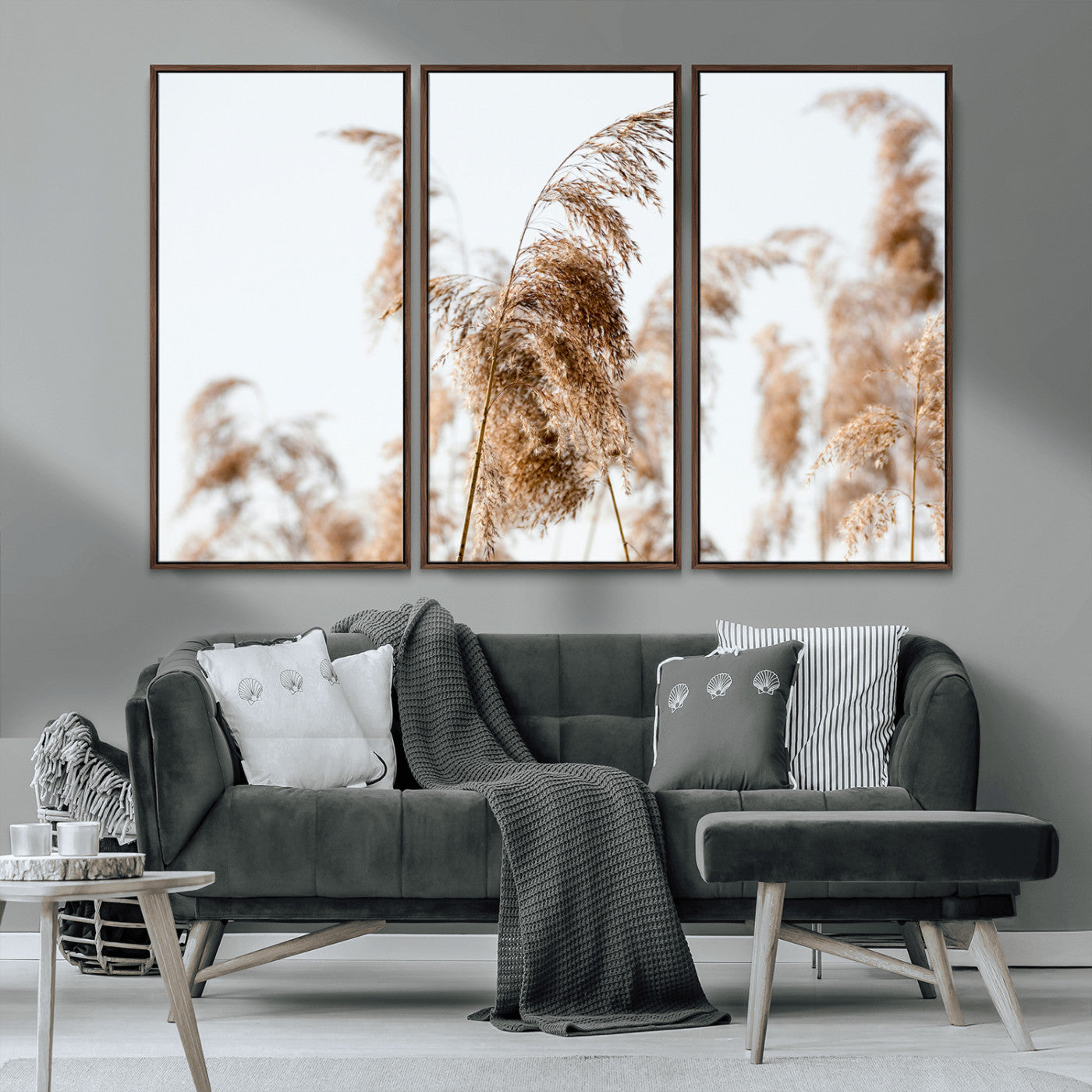 17019393-MGV-CV-36X24-Pampas Grass Wall Art Canvas Print, Framed Neutral Tones Art Picture Print, Minimalist Nature Perfect Boho Minimalist Decor