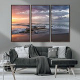 94208089-MGV-CV-36X24-Golden Hour Wall Art Canvas Print, Framed Tranquil Waves Art Picture Print, Beach Horizon Perfect Coastal Serenity Decor Artwork
