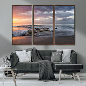 94208089-MGV-CV-36X24-Golden Hour Wall Art Canvas Print, Framed Tranquil Waves Art Picture Print, Beach Horizon Perfect Coastal Serenity Decor Artwork