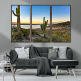52844711-MGV-CV-36X24-Saguaro Cactus Wall Art Canvas Print, Framed Desert Sunset Art Picture Print, Southwestern Scene Perfect Southwestern Rustic Decor