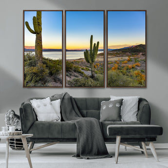 52844711-MGV-CV-36X24-Saguaro Cactus Wall Art Canvas Print, Framed Desert Sunset Art Picture Print, Southwestern Scene Perfect Southwestern Rustic Decor