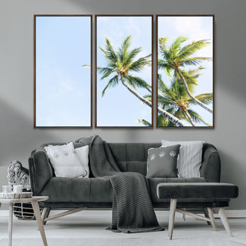 54719115-MGV-CV-36X24-Palm Trees Wall Art Canvas Print, Framed Tropical Aesthetic Art Picture Print, Coastal Serenity Perfect Tropical Minimalist Decor