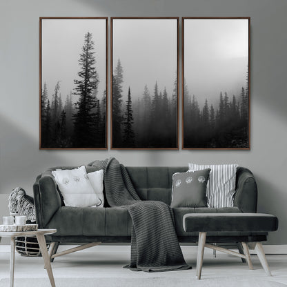 73138900-MGV-CV-36X24-Misty Pines Wall Art Canvas Print, Framed Woodland Photography Art Picture Print, Minimalist Decor Perfect Modern Rustic Decor