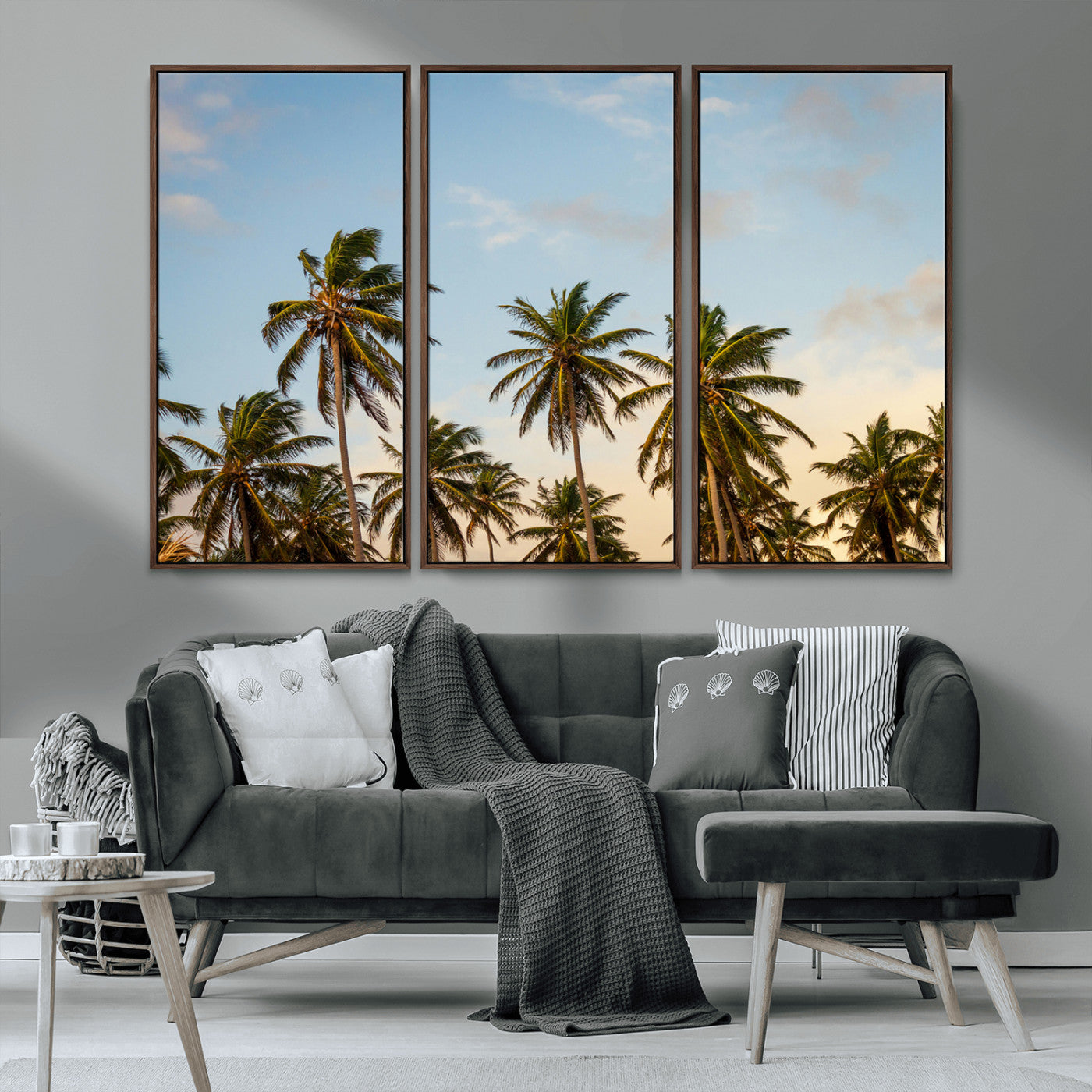 99033771-MGV-CV-36X24-Palm Trees Wall Art Canvas Print, Framed Tropical Vibes Art Picture Print, Coastal Sunset Perfect Coastal Boho Decor Artwork