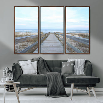 31602988-MGV-CV-36X24-Beach Boardwalk Wall Art Canvas Print, Framed Coastal Serenity Art Picture Print, Ocean View Perfect Coastal Minimalist Decor