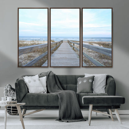 31602988-MGV-CV-36X24-Beach Boardwalk Wall Art Canvas Print, Framed Coastal Serenity Art Picture Print, Ocean View Perfect Coastal Minimalist Decor