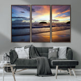 36714356-MGV-CV-36X24-Beach Sunset Wall Art Canvas Print, Framed Ocean Waves Art Picture Print, Tropical Seascape Perfect Coastal Serenity Decor Artwork