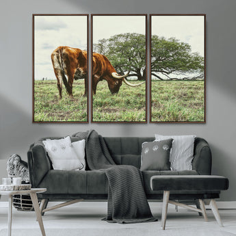 91866234-MGV-CV-36X24-Texas Longhorn Wall Art Canvas Print, Framed Rustic Ranch Art Picture Print, Western Cattle Perfect Rustic Farmhouse Decor Artwork