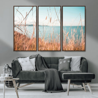 36108696-MGV-CV-36X24-Coastal Grass Wall Art – Serene Ocean View Canvas Print, Beach Nature Photography Decor for Living Room, Bedroom, Office or Modern