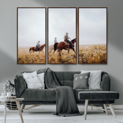 94723307-MGV-CV-36X24-Western Cowboys Wall Art Canvas Print, Framed Rustic Prairie Art Picture Print, Horseback Riding Perfect Rustic Western Decor