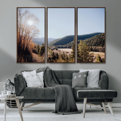 52941305-MGV-CV-36X24-Rustic Landscape Wall Art Canvas Print, Framed Serene Valley Art Picture Print, Pine Tree Horizon Perfect Rustic Cabin Decor