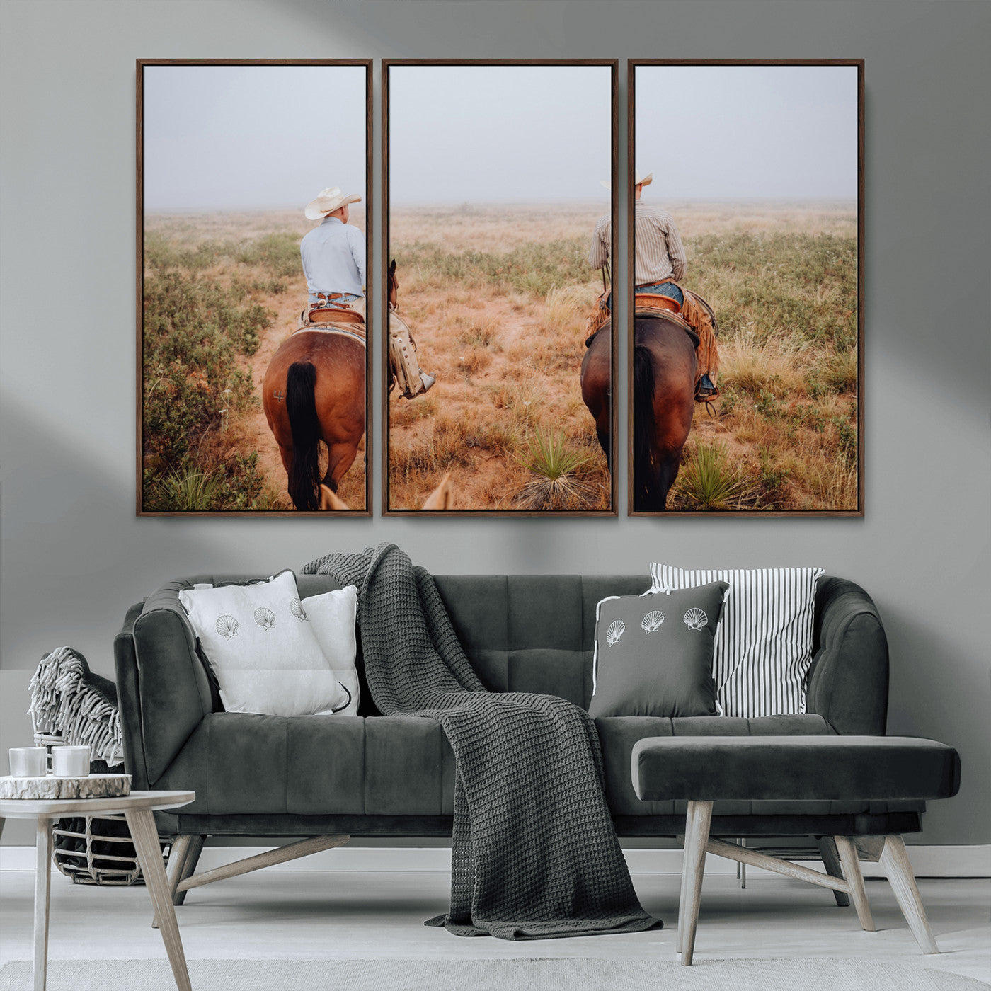 54943176-MGV-CV-36X24-Cowboy Wall Art Wall Art Canvas Print, Framed Western Canvas Art Picture Print, Rustic Ranch Scene Perfect Rustic Western Decor