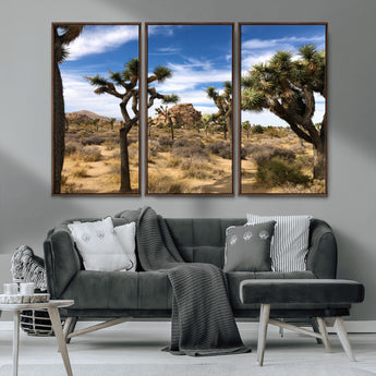 25722592-MGV-CV-36X24-Joshua Tree Desert Wall Art Canvas Print, Framed Southwestern Nature Art Picture Print, Rustic Earth Tones Perfect Southwestern