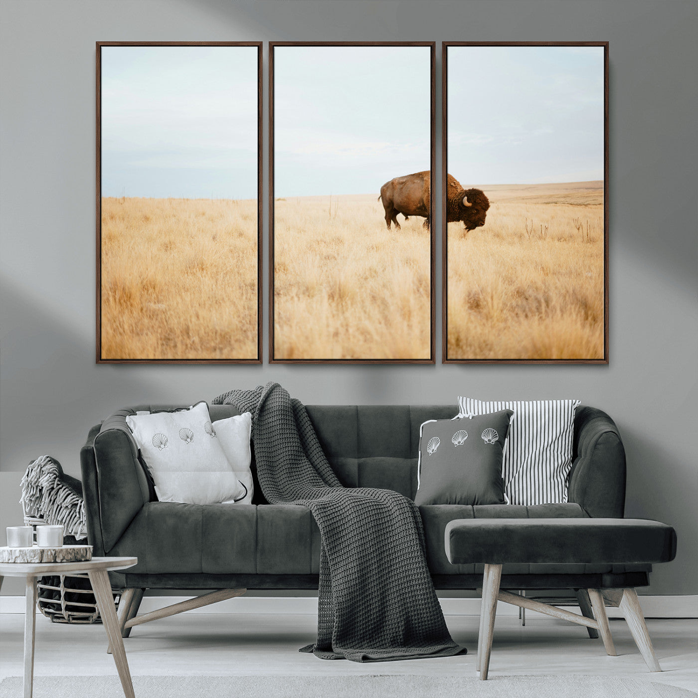61392510-MGV-CV-36X24-Buffalo Wall Art Wall Art Canvas Print, Framed Western Wildlife Decor Art Picture Print, Rustic Farmhouse Art Perfect Rustic