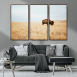 61392510-MGV-CV-36X24-Buffalo Wall Art Wall Art Canvas Print, Framed Western Wildlife Decor Art Picture Print, Rustic Farmhouse Art Perfect Rustic