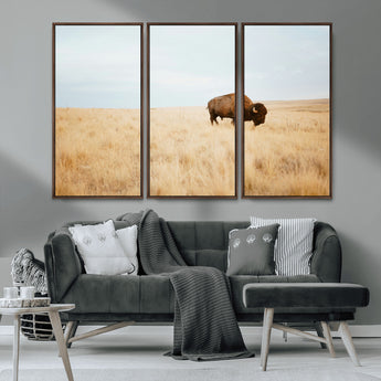61392510-MGV-CV-36X24-Buffalo Wall Art Wall Art Canvas Print, Framed Western Wildlife Decor Art Picture Print, Rustic Farmhouse Art Perfect Rustic