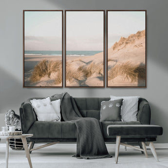 28064037-MGV-CV-36X24-Minimalist Seascape Wall Art Canvas Print, Framed Neutral Beach Print Art Picture Print, Sand Dune Photography Perfect