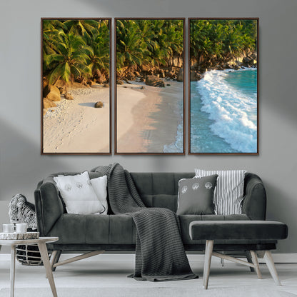 82312665-MGV-CV-36X24-Tropical Beach Wall Art Canvas Print, Framed Ocean Waves Art Picture Print, Palm Trees Perfect Coastal Minimalist Decor Artwork