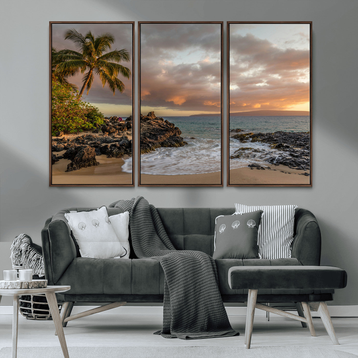 55108220-MGV-CV-36X24-Tropical Beach Wall Art Canvas Print, Framed Hawaiian Sunset Art Picture Print, Ocean Waves Perfect Coastal Tropical Decor Artwork
