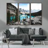 98014896-MGV-CV-36X24-Canadian Rockies Wall Art Canvas Print, Framed Mountain Landscape Art Picture Print, Turquoise Water Perfect Scandinavian