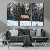 36533178-MGV-CV-36X24-Wild Elk Photography Wall Art Canvas Print, Framed Winter Wildlife Art Picture Print, Snowy Forest Perfect Rustic Lodge Decor