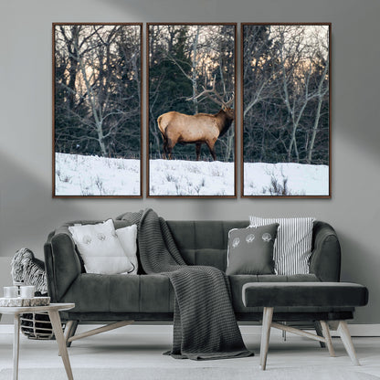 36533178-MGV-CV-36X24-Wild Elk Photography Wall Art Canvas Print, Framed Winter Wildlife Art Picture Print, Snowy Forest Perfect Rustic Lodge Decor