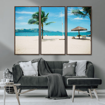 42623350-MGV-CV-36X24-Tropical Beach Wall Art Canvas Print, Framed Palm Tree Art Picture Print, Ocean View Perfect Tropical Coastal Decor Artwork