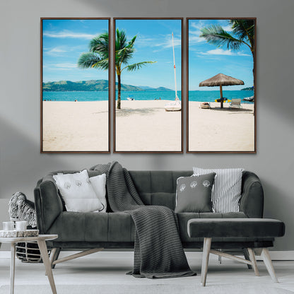 42623350-MGV-CV-36X24-Tropical Beach Wall Art Canvas Print, Framed Palm Tree Art Picture Print, Ocean View Perfect Tropical Coastal Decor Artwork